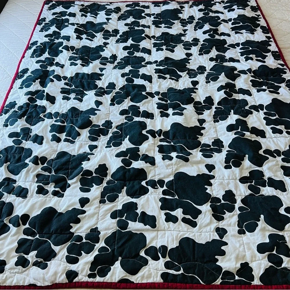 Handmade Cow Print Patchwork Quilt Throw – Reversible – 42” x 52”